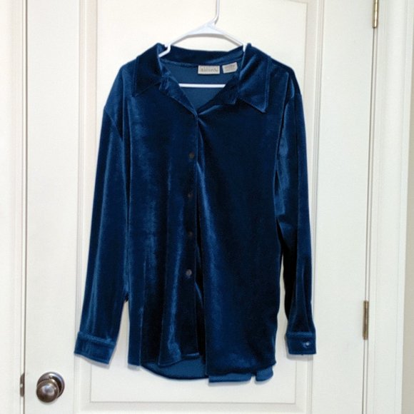 Basic Editions Tops - Velvet Button Down Shirt